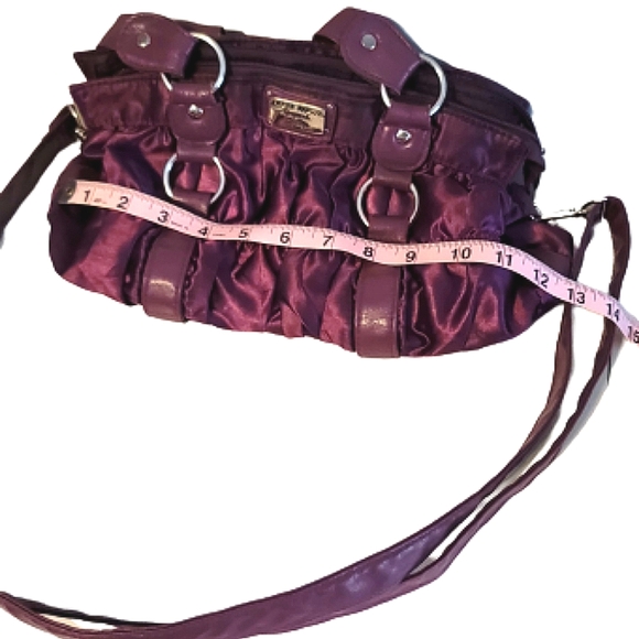 Tally Weijl Ruched Purple Satin and Faux Leather Shoulder Bag - Picture 7 of 12
